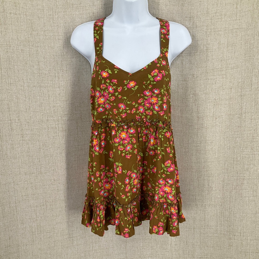 Matilda Jane Tunic Top Womens XS Brown On a Whim Floral Ruffle Babydoll Bohemian